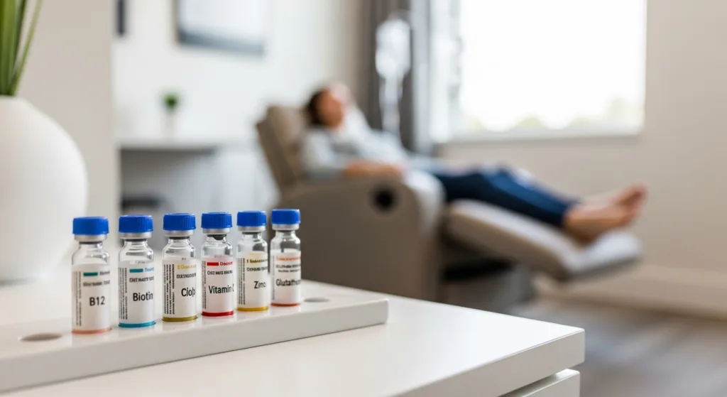 IV Therapy Add-Ons including B12, Biotin, Vitamin C, Zinc, and Glutathione for customized infusions