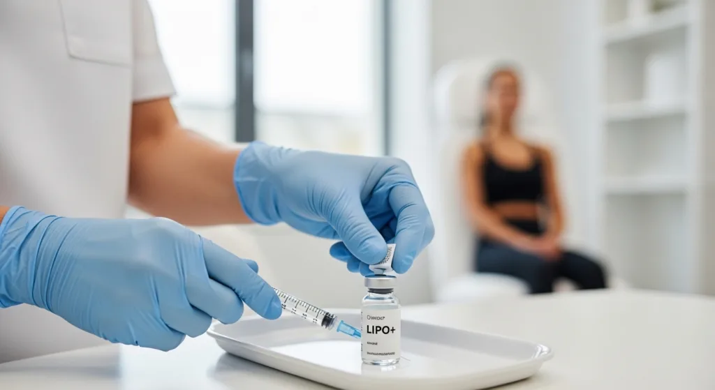 Lipo+ Injection prepared in a wellness clinic to support metabolism and detox wellness