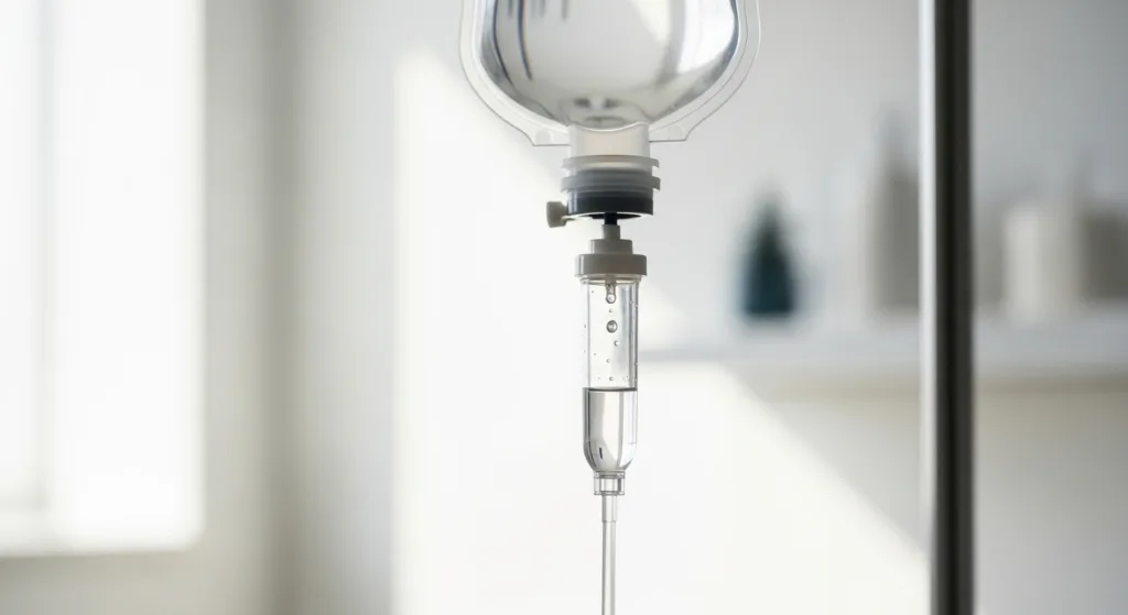 Hydration IV Therapy setup showing fluid replenishment infusion in a wellness clinic