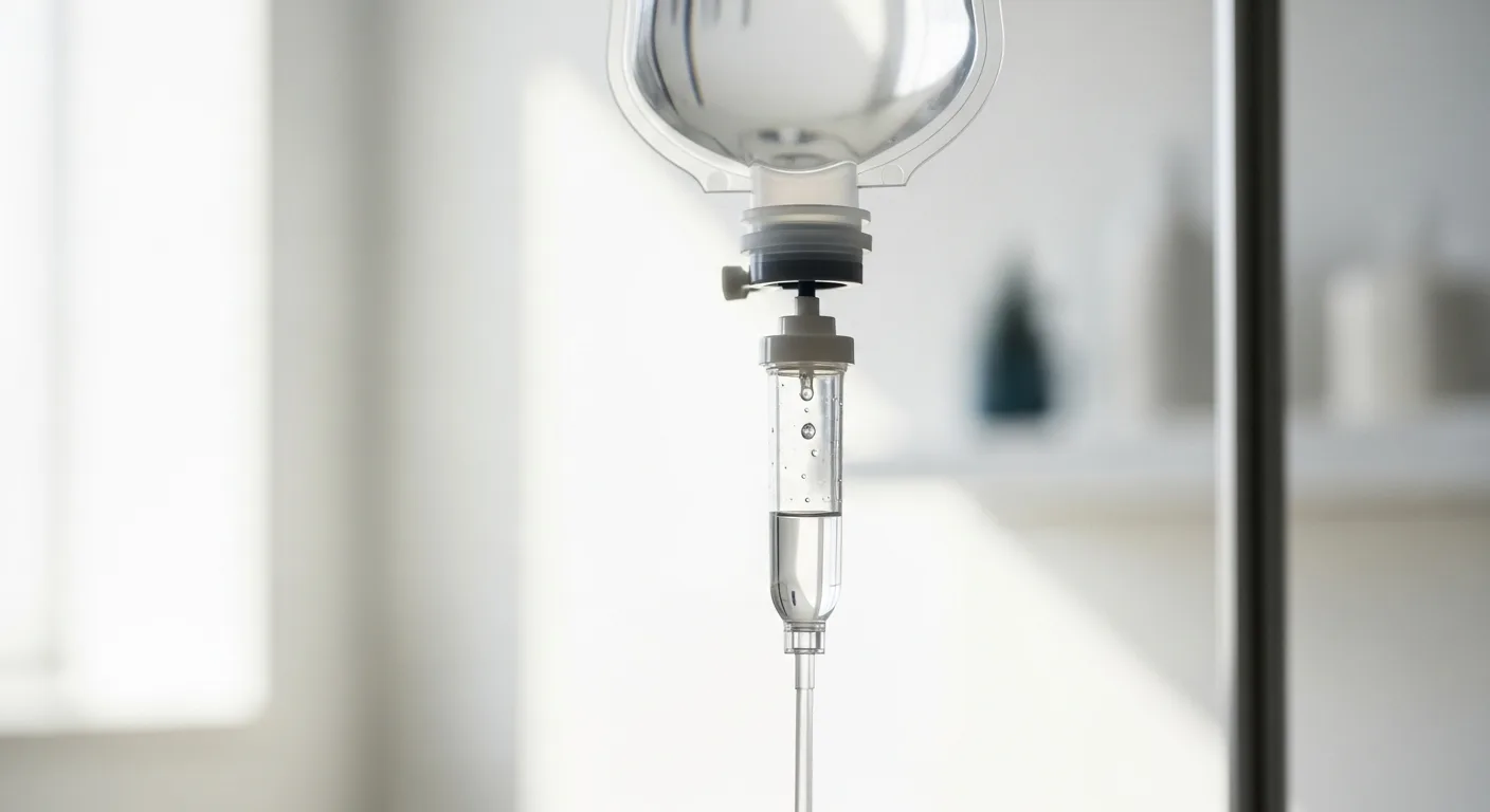 Hydration IV Therapy setup showing fluid replenishment infusion in a wellness clinic