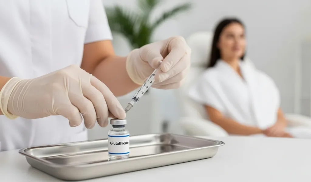 Glutathione Injection prepared in a wellness clinic to support antioxidant wellness and skin glow