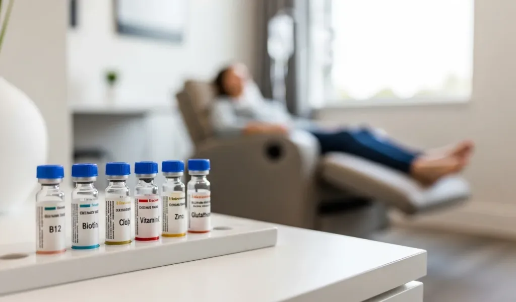 IV Therapy Add-Ons including B12, Biotin, Vitamin C, Zinc, and Glutathione for customized infusions