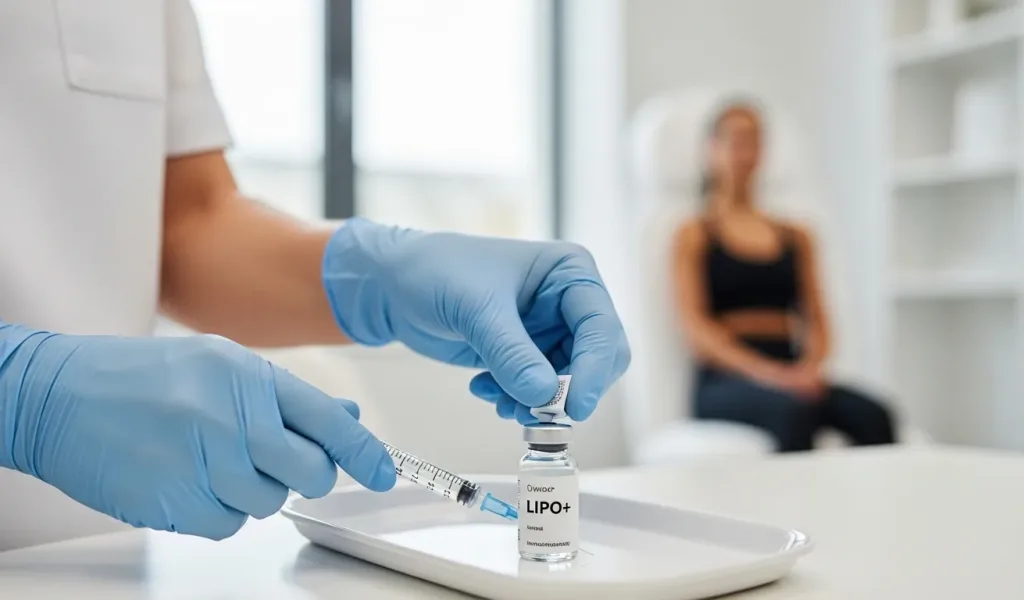 Lipo+ Injection prepared in a wellness clinic to support metabolism and detox wellness