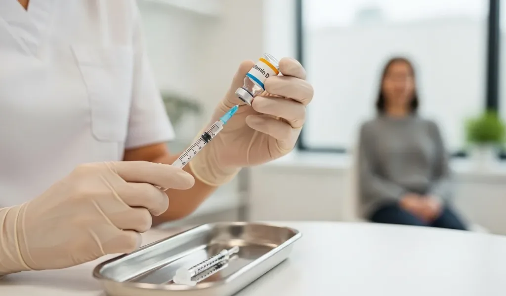 Vitamin D Injection prepared in a wellness clinic to support bone health and wellness balance